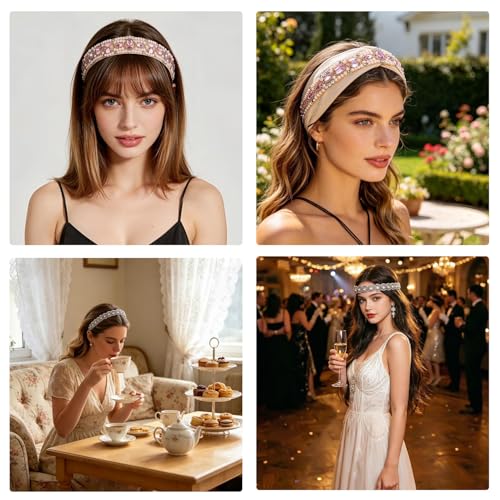 6PCS Handmade Rhinestone Beaded Headbands for Women