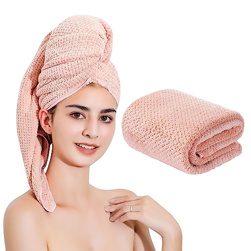 Laojbaba Microfiber Hair Towel 48x24 Inch Quick Dry & Ultra Absorbent - Lotus Root Pink