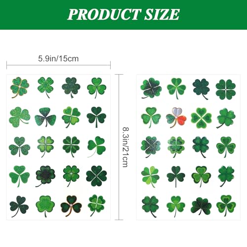 Skedimu 40Pcs Glitter Shamrock Temporary Tattoos - St. Patrick's Day Irish Party Favors