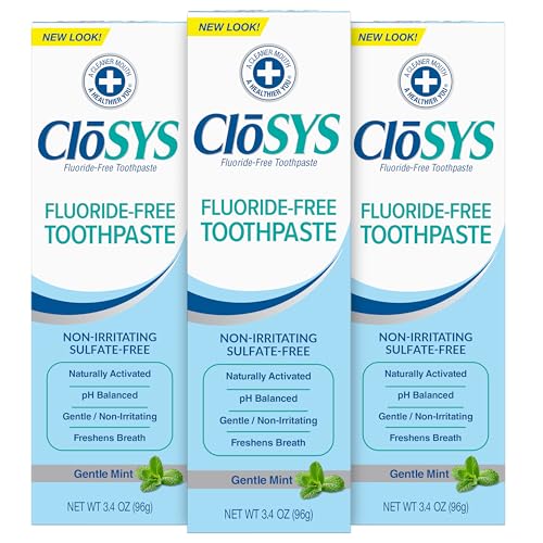 CloSYS Fluoride-Free Travel Toothpaste 3.4 oz Pack of 3 - Gentle Mint, Sensitive Formula