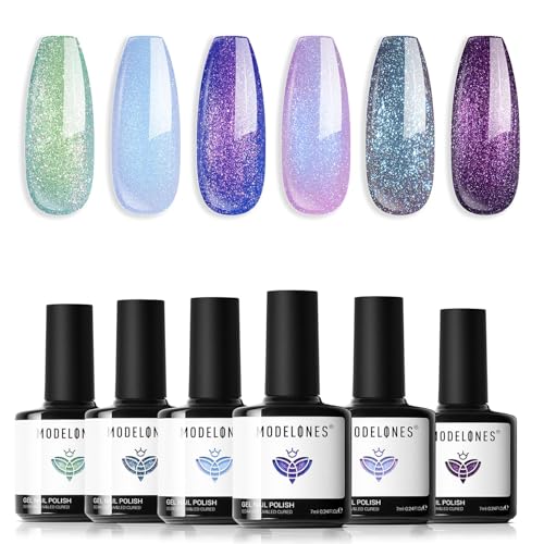 Modelones Chameleon Gel Nail Polish Set - 6 Colors with Glitter