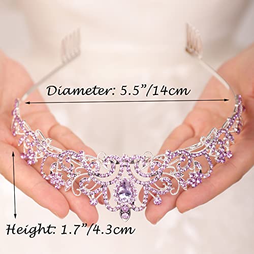 JWICOS Light Purple Crystal Tiara and Crown for Women Elegant Princess Headpiece with Comb Wedding Prom Birthday