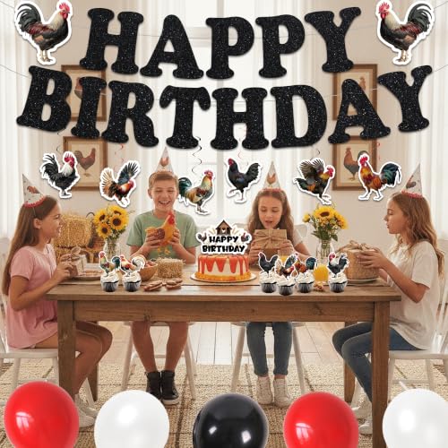 Farmhouse Rooster Birthday Decorations Set - Party Supplies Kit