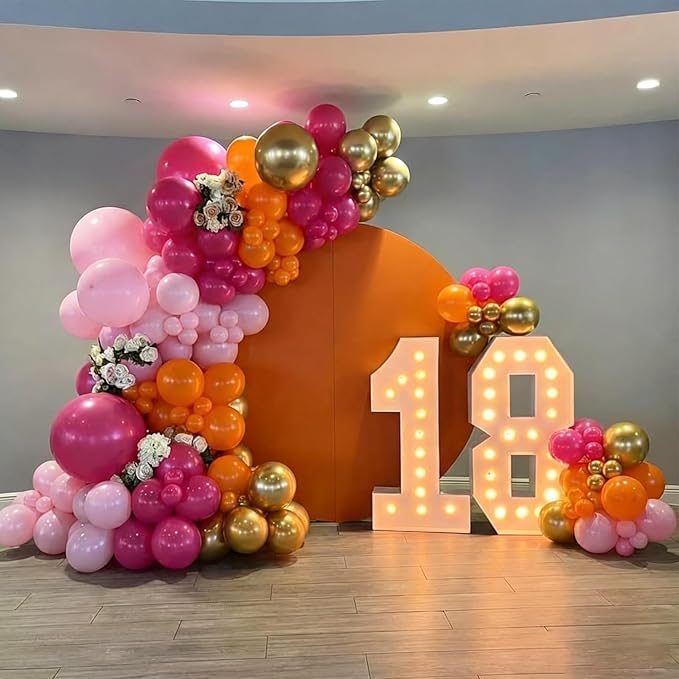 Hot Pink, Orange & Gold Balloon Arch Set for Parties