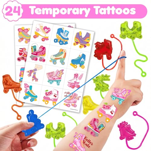 48PCS Kids Roller Skating Party Favors with Temporary Tattoos & Stick Hands
