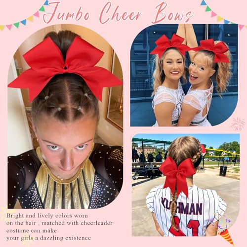 Red Cheer Bows for Cheerleaders Girls 8-inch Glitter Hair Accessories
