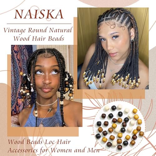 60Pcs Wooden Hair Beads Set for Braids & Dreadlocks - Natural Color