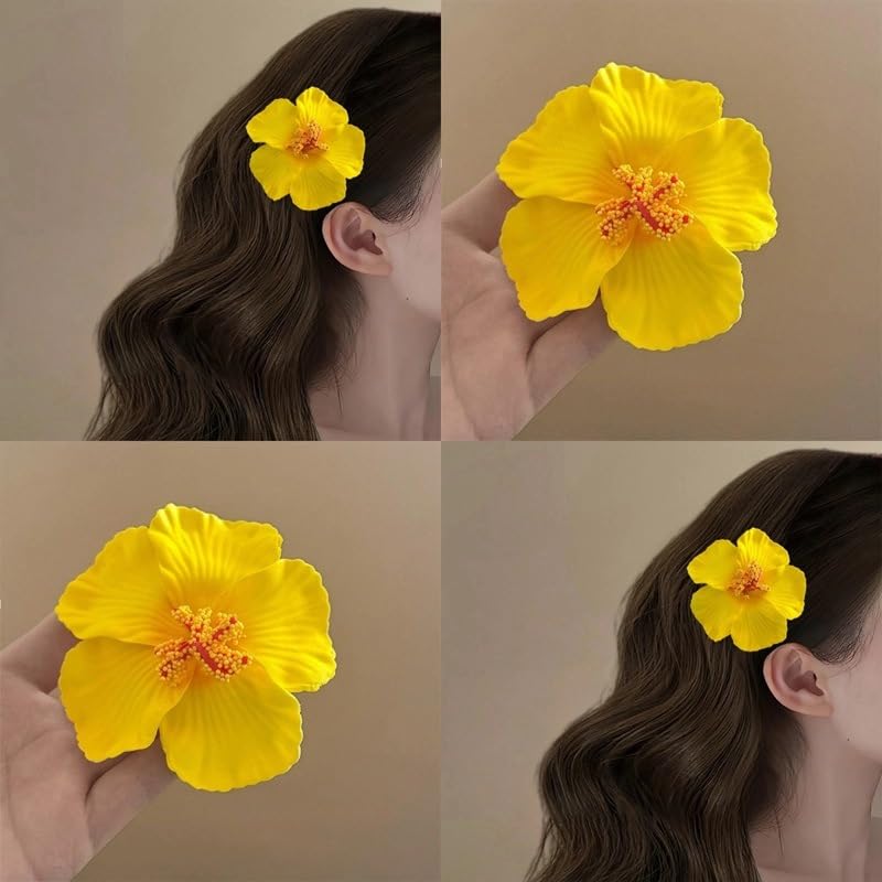 Hawaiian Hair Clips - 5PCS Artificial Flower Plumeria Claw Clips for Wedding & Beach Party | Hibiscus Design