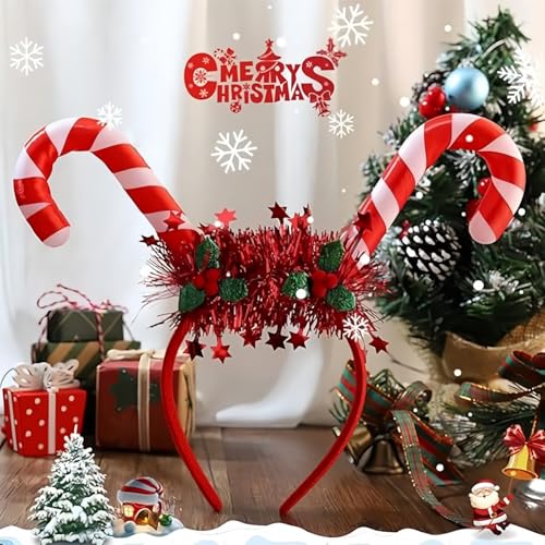 Light-Up Christmas Headbands - 2Pcs Candy Cane Holiday Accessories
