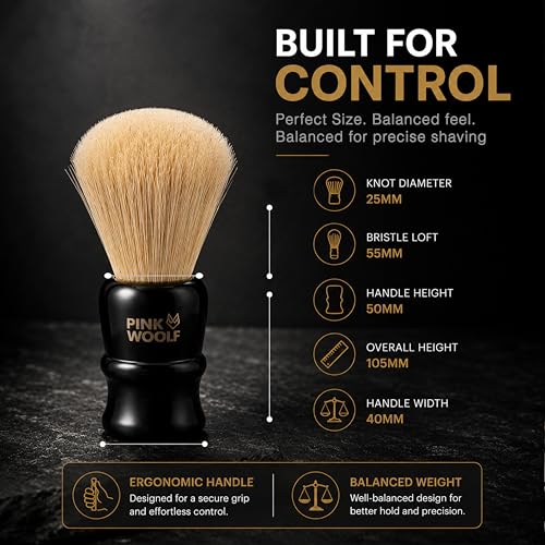 Pink Woolf Black 25mm Boar Shaving Brush for Men, Exfoliating Wet Shave Brush