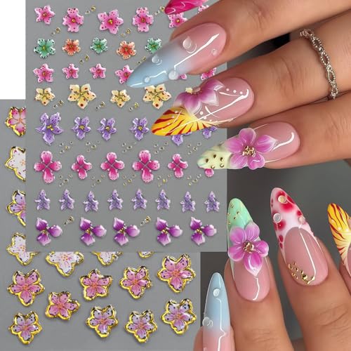 5D Hibiscus Flower Nail Stickers - 8 Sheets Tropical Nail Art