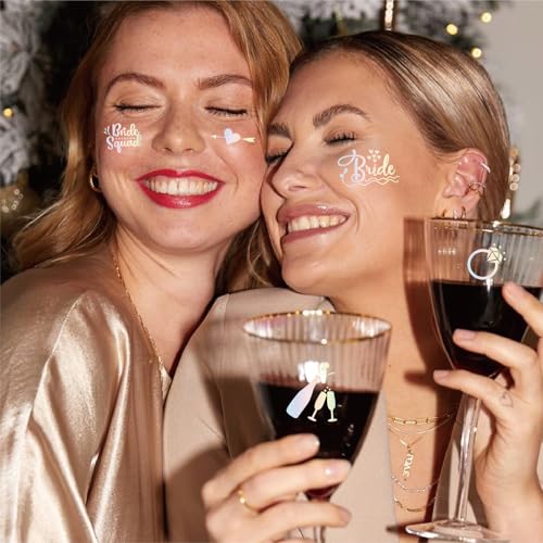 Bride Squad Iridescent Bachelorette Party Tattoos - 80+ Metallic Temporary Tattoos for Bride & Bridesmaids