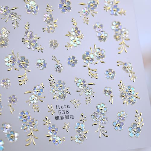 Sevgob Color A18 5D Gold Silver Floral Nail Stickers Embossed Decals for DIY Manicure