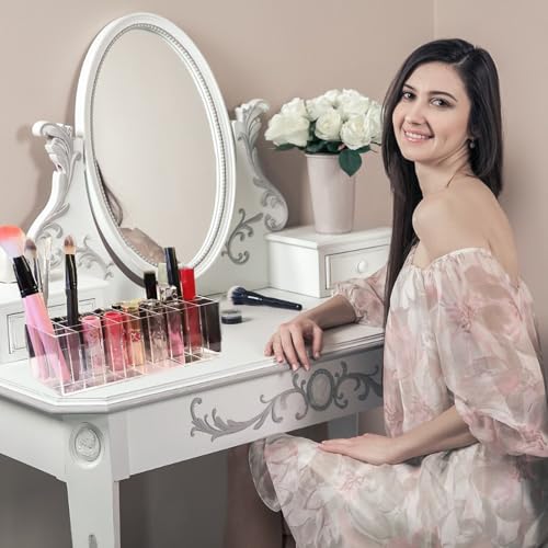 24-Slot Acrylic Lipstick Organizer with Multi-Compartment Display Rack