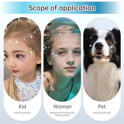 YUFUDUO 683 Pcs Multi-Color Self-Adhesive Face & Body Gems - Mermaid Suit Variant