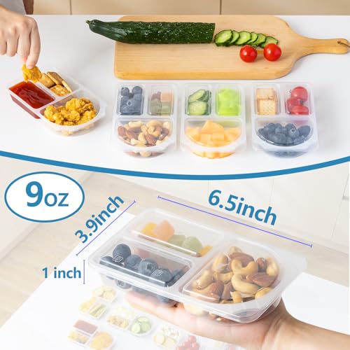 9oz Reusable Snack Containers with Lids - 3 Compartment Meal Prep