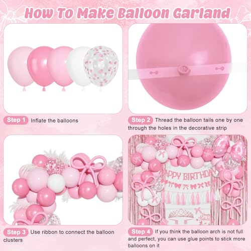 Pink Bow Birthday Decorations Set - 92pcs Party Supplies