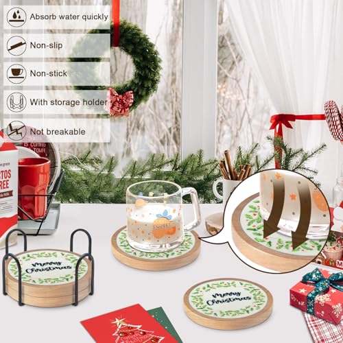 Cewiru 4-Pack Absorbent Coasters with Holder – Modern Drink Mats