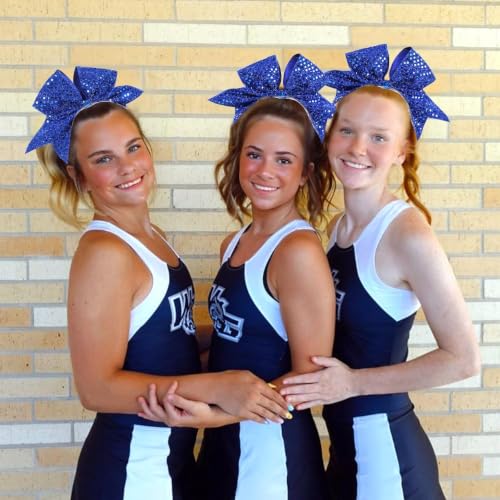 Blue Glitter Cheer Bows - Pack of 12 Sparkly Hair Accessories