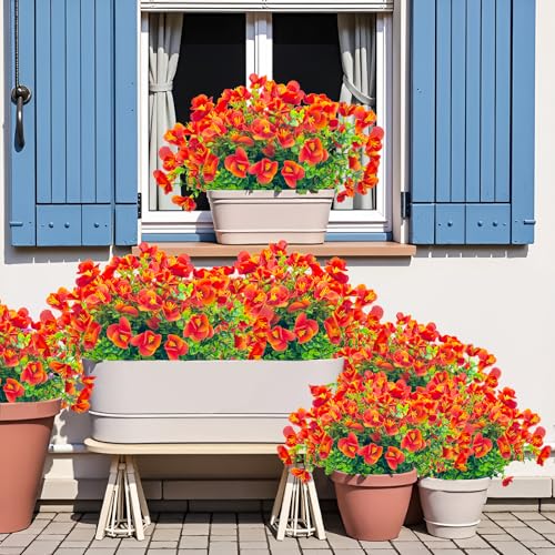 UV Resistant Artificial Flowers - 8 Bundles Faux Shrubs for Home & Garden Décor