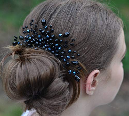 Kercisbeauty Black Crystal Hair Comb, Handmade Bridal Wedding Headpiece