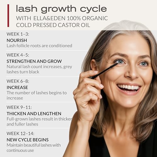 Ella & Eden Organic Castor Oil for Eyelashes & Brows - 4 Oz, Cold-Pressed & Pure