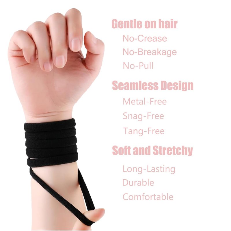 Hair Ties No Damage - Strong Stretchy Snag-Free Hair Bands | Soft Nylon Ponytail Holders for Everyday Use | 20-Pack for Women & Teens