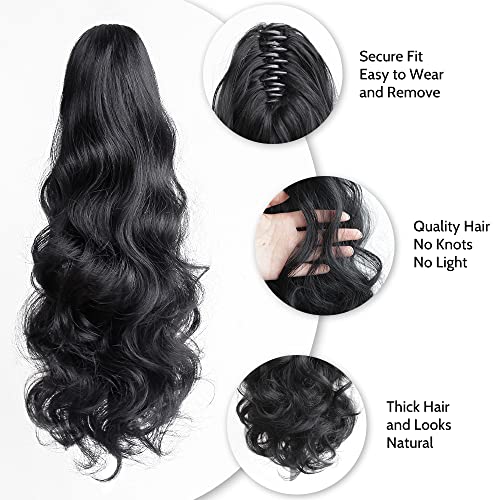 StrRid 20 Inch Black Wavy Claw Clip Ponytail Extension for Women
