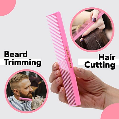 Allegro Combs #420 Fresh Pink Professional Barber Hair Cutting Comb Set – Fine & Wide Tooth, 12 Pack