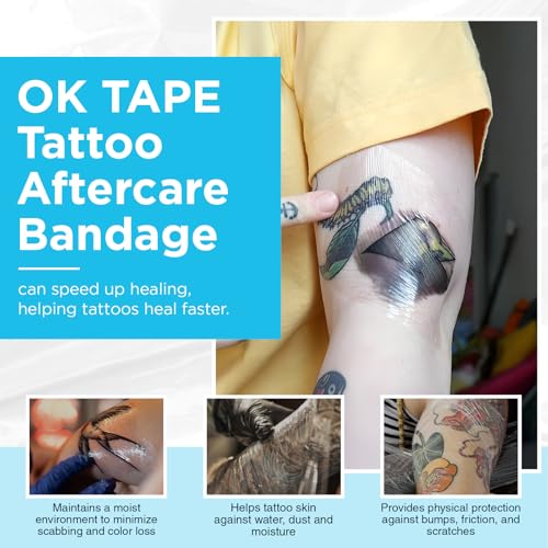 OK TAPE Tattoo Aftercare Bandage - Waterproof & Latex-Free 10.2" x 2 yd