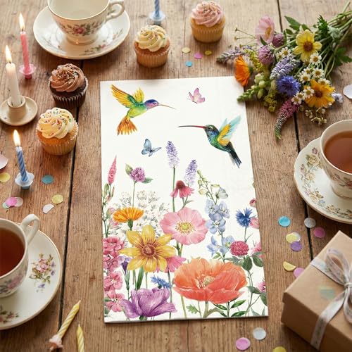 Boho Vintage Poppy Flower Napkins - 100 Disposable Hand Towels