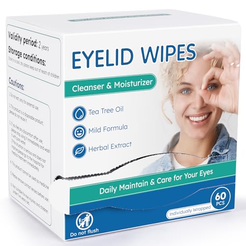 60-Count Tea Tree Oil Eyelid Cleansing Wipes for Dry Eye Relief