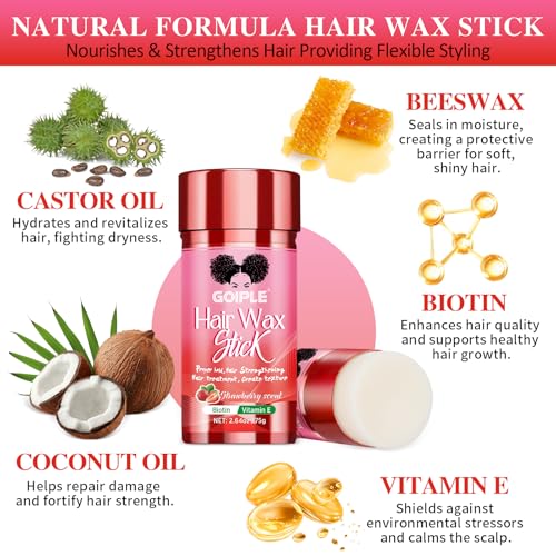 Goiple Strawberry Scent Hair Wax Stick 2.64oz Non-Greasy, Long-Lasting Styling for Men, Women & Kids