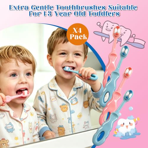 EasyHonor Ultra-Soft Baby Toothbrush 4-Pack for Toddlers 1-3