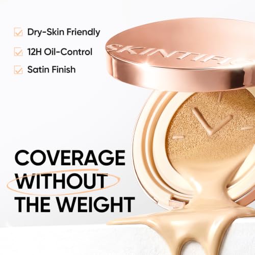 SKINTIFIC Full Coverage Cushion Foundation 22N Shell Beige - Satin Glow, Oil-Control & Waterproof BB Cream
