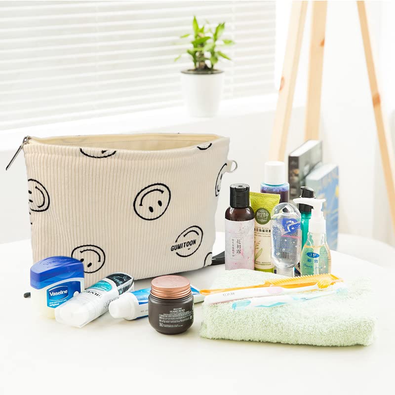 GUMITOON Beige Smiley Makeup Bags Set – Travel Cosmetic Organizer for Women