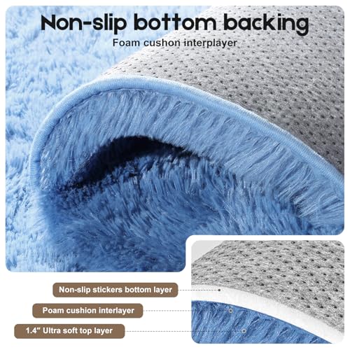 Mhyup Soft Blue Fluffy Area Rug 2x3 ft with Anti-Slip Backing