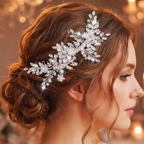 JEAIRTS Silver Rhinestone Bridal Hair Comb A-Silver Wedding Hair Accessory