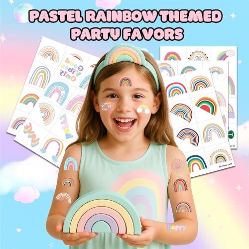 60 Pastel Rainbow Temporary Tattoos for Kids - Perfect Party Favors