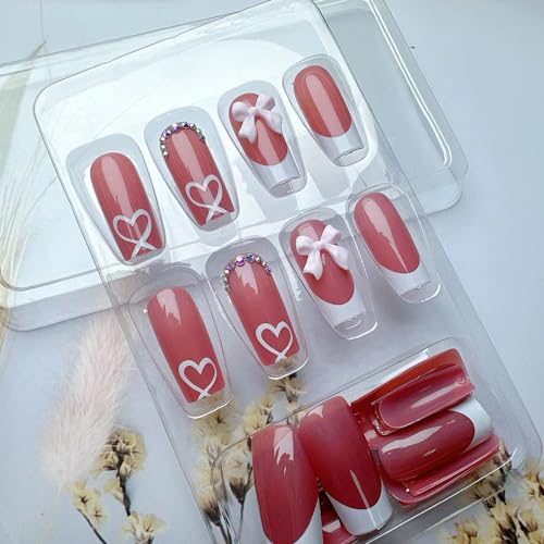French Tip Press On Nails with Charms - Medium Acrylic Nails