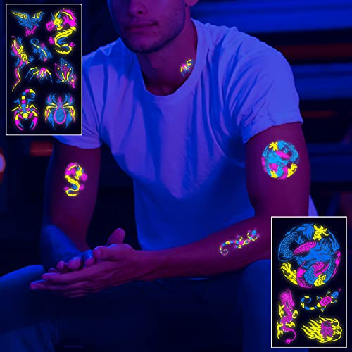 Maripabon Neon Dragon Scorpion Temporary Tattoos 61 Pc Glow UV Body Art