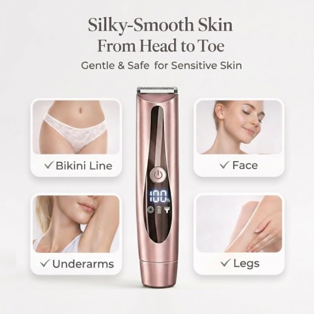 IUIBEAUTY 2-in-1 Painless Precision Bikini Trimmer & Shaver for Women, Waterproof Electric Razor with Dual Heads, LED Display, USB Rechargeable