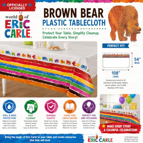 Eric Carle Brown Bear Plastic Tablecloth - 108 x 54 Inch