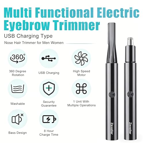 Electric Nose Hair Trimmer Eyebrow Trimmer for Men Women, 7-in-1 Painless Facial Grooming Kit, USB Rechargeable IPX7 Waterproof Precision Trimmer for Nose Ear Eyebrow Beard Body Hair