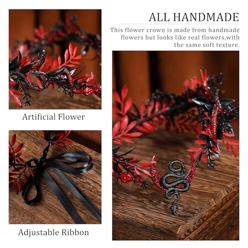 MOSTORY Gothic Snake Flower Crown - Red-Black Medusa Headpiece for Witch Cosplay