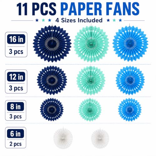 Blue Ocean Themed Paper Fan Decoration Kit - 11 Count
