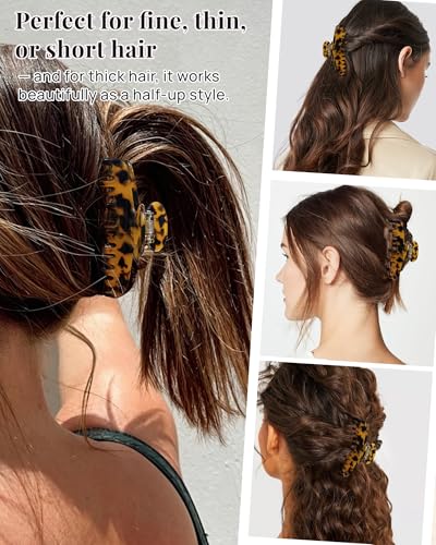 Mesovor Tortoise Coffee Double Row Teeth Hair Claw Clips for Thin Hair