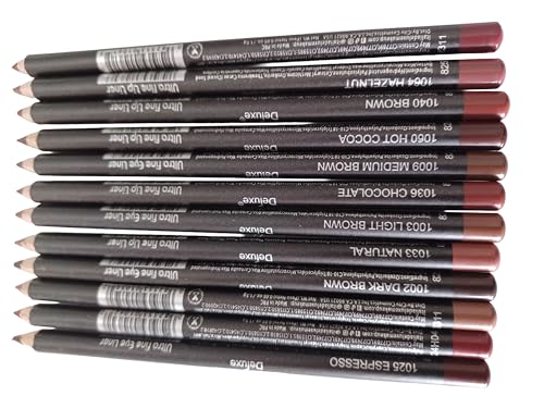 12-Piece Ultra Fine Brown Lip & Eye Liner Set - Precise, Long-Lasting Makeup