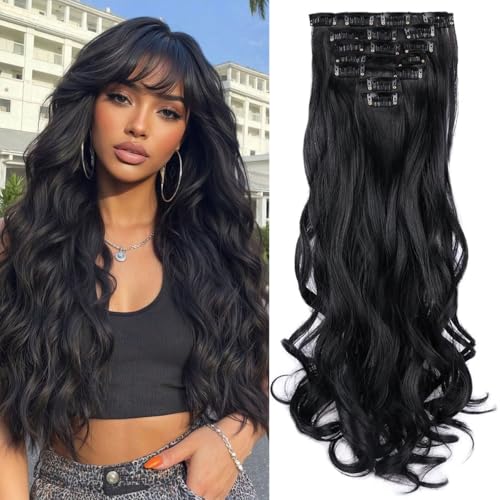 Gx Beauty 22 Inch Dark Black Clip-In Wavy Hair Extensions - 7Pcs Pack