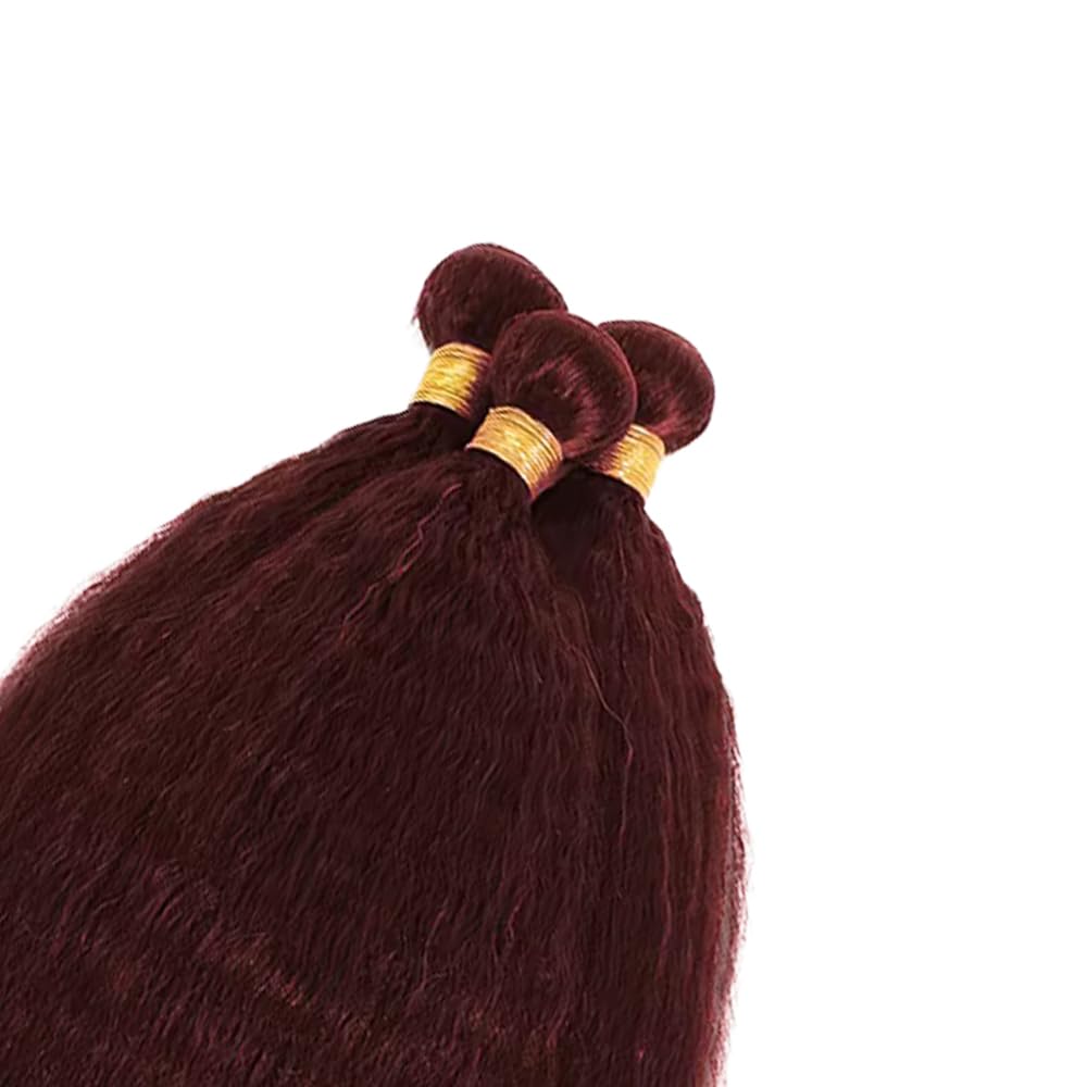 Wine Red Bundles Human Hair Yaki Straight Bundles 26 28 30 Inch #99J Burgundy Kinky Straight Bundle Unprocessed Brazilian Virgin Weave Hair 3 Bundle 50 Gram Per Bundle